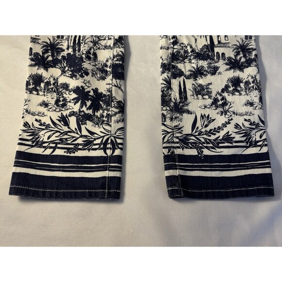 TORY BURCH Coastal Print Cropped Jeans Women 27 White Blue Mid Rise Slim - Picture 10 of 13